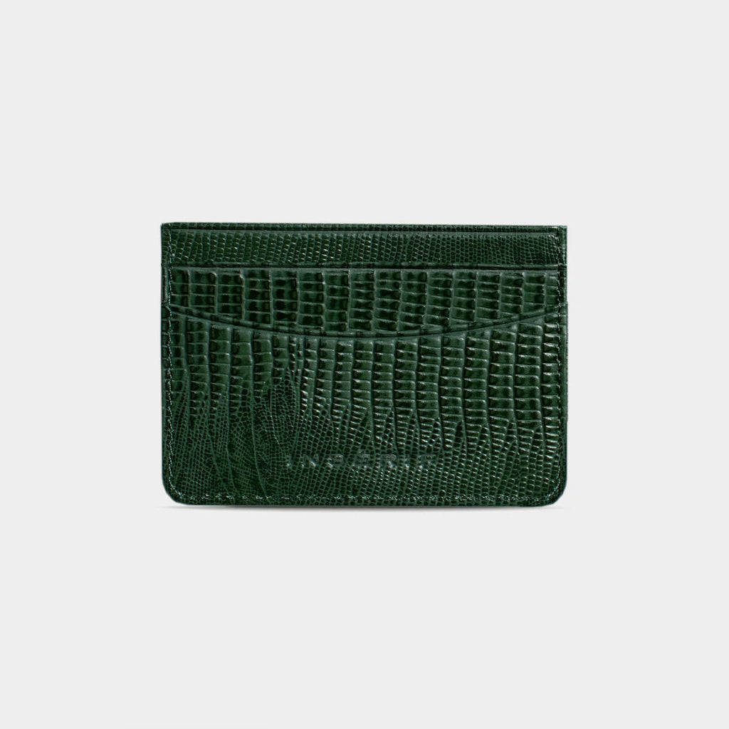 DARK GREEN LIZARD LEATHER PERSONALIZED CARD HOLDER