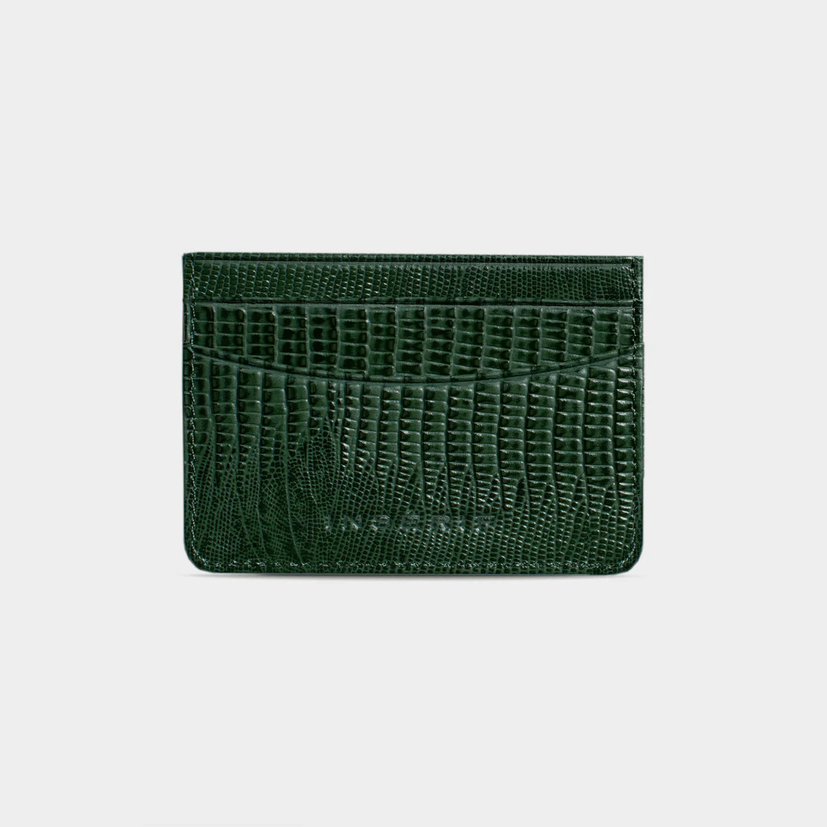 DARK GREEN LIZARD LEATHER PERSONALIZED CARD HOLDER