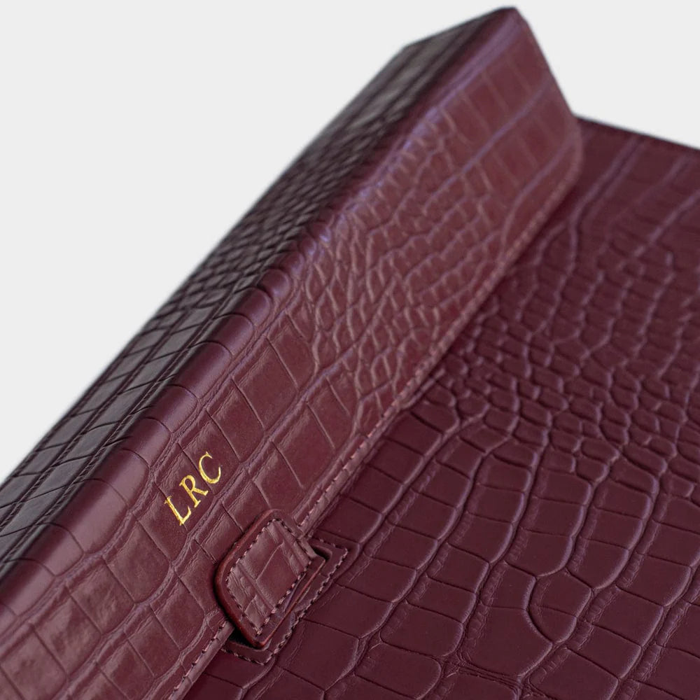 BURGUNDY LIZARD TEXTURE PERSONALIZED LAPTOP SLEEVE WITH STAND