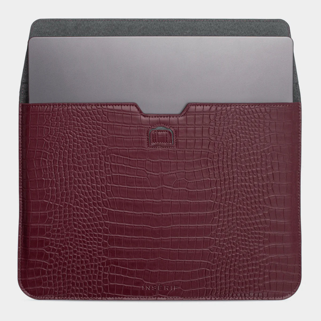 BURGUNDY LIZARD TEXTURE PERSONALIZED LAPTOP SLEEVE WITH STAND