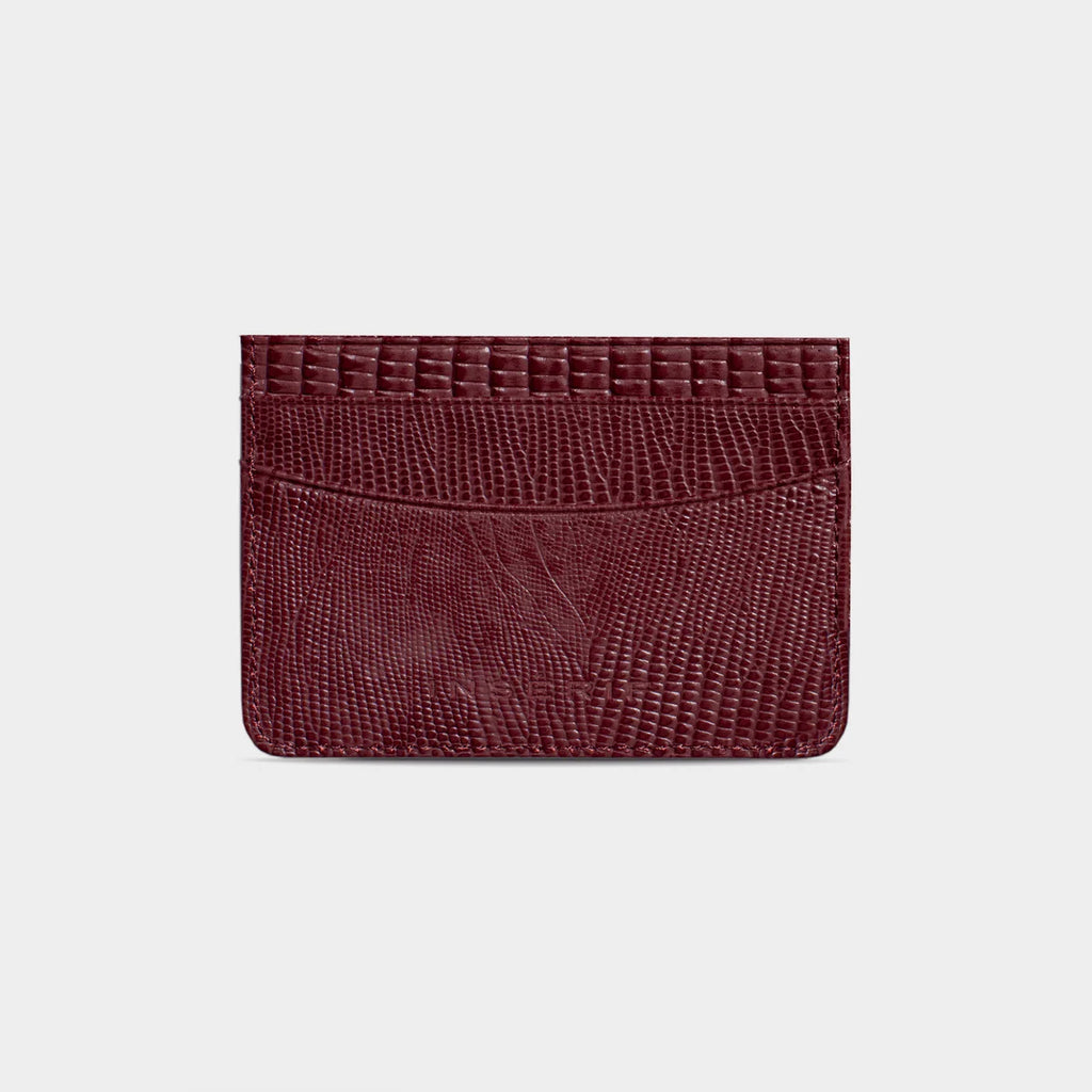 BURGUNDY LIZARD LEATHER PERSONALIZED CARD HOLDER