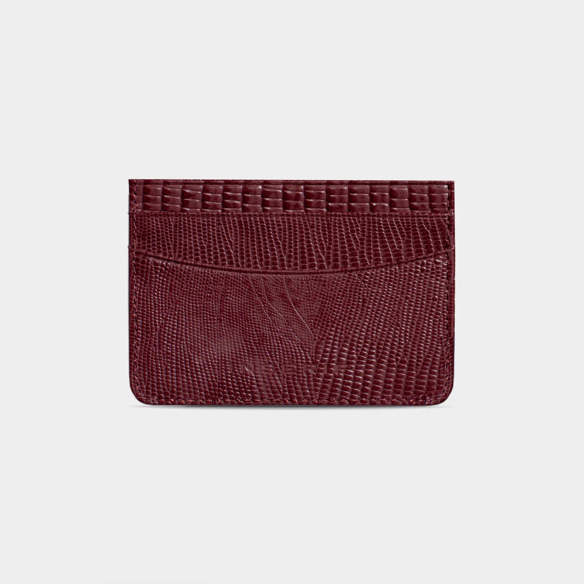 BURGUNDY LIZARD LEATHER PERSONALIZED CARD HOLDER