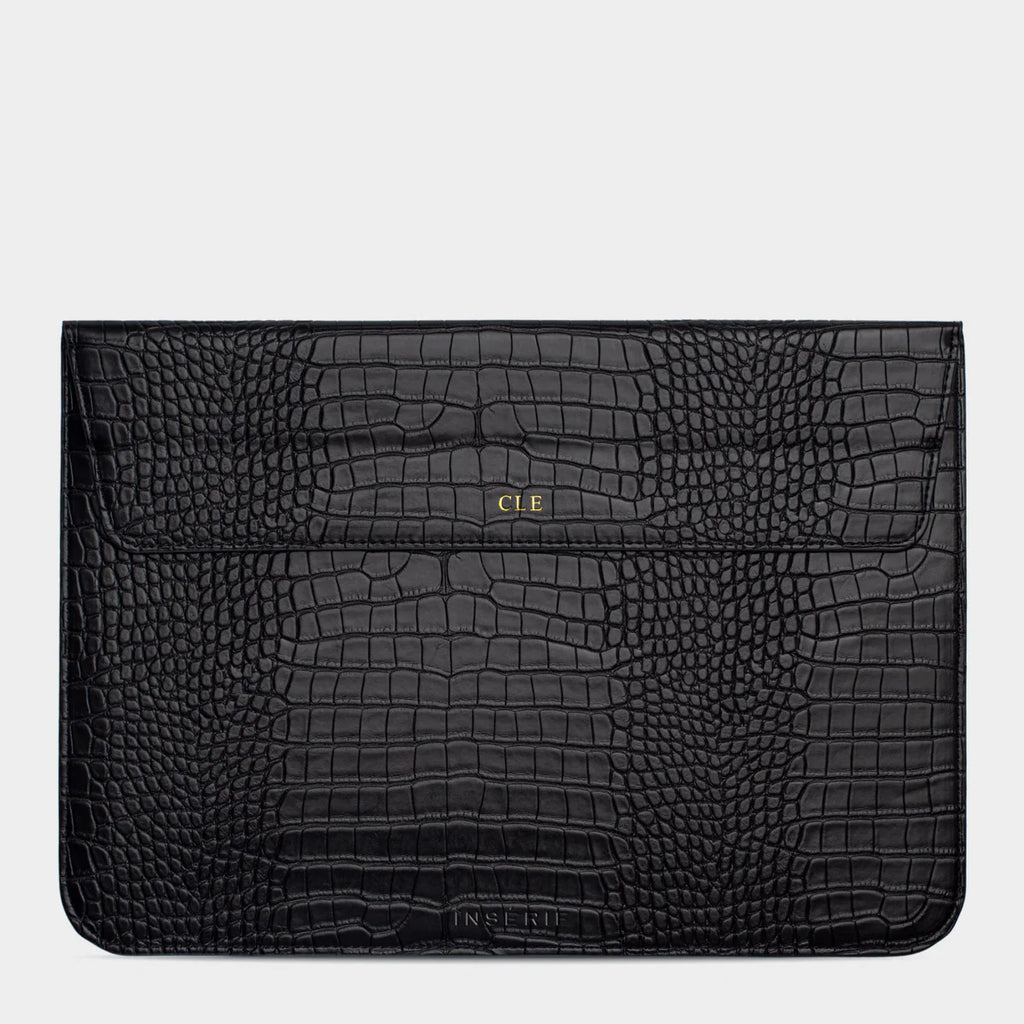 BLACK LIZARD TEXTURE PERSONALIZED LAPTOP SLEEVE WITH STAND