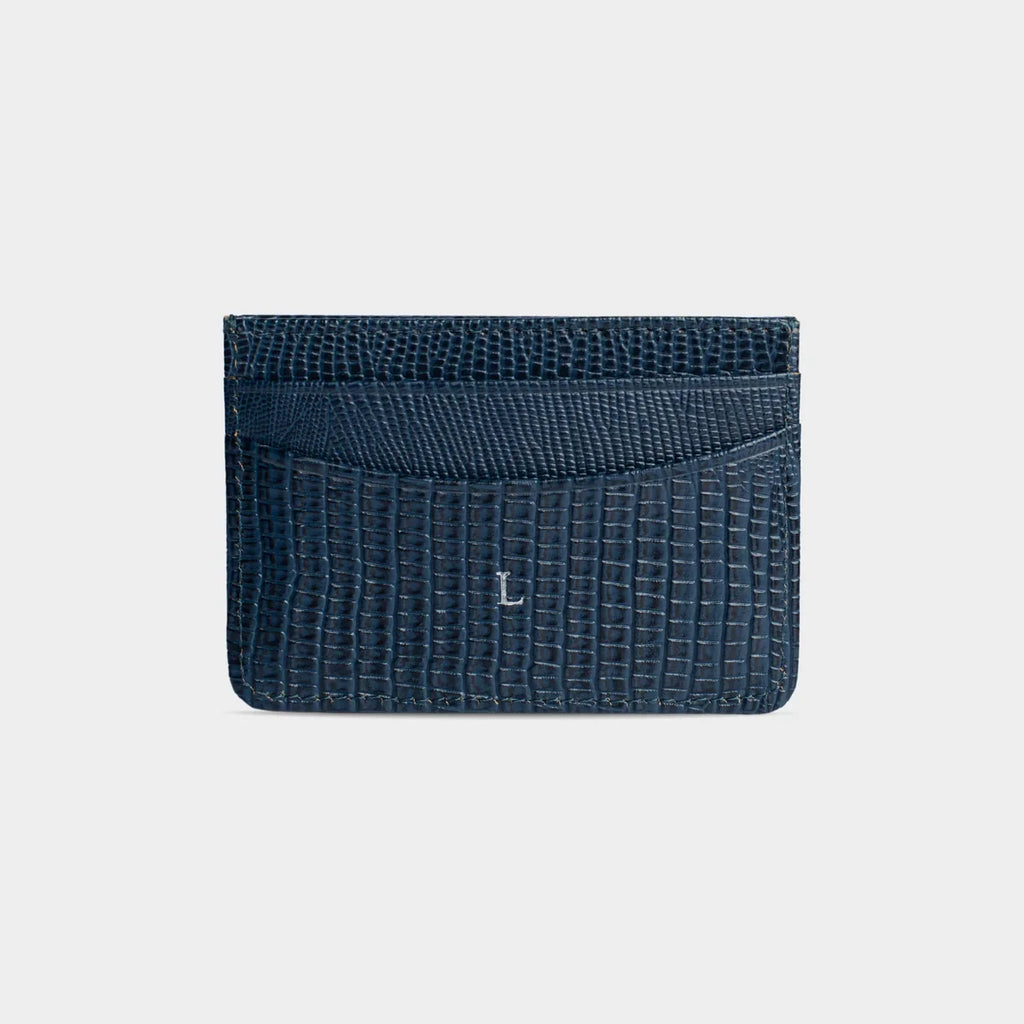 NAVY LIZARD LEATHER PERSONALIZED CARD HOLDER