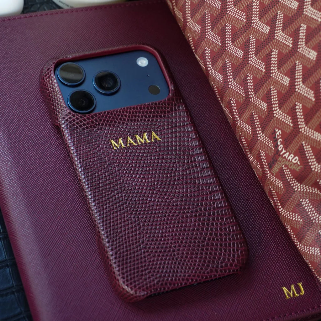 BURGUNDY LIZARD TEXTURE PERSONALIZED SNAP CASE
