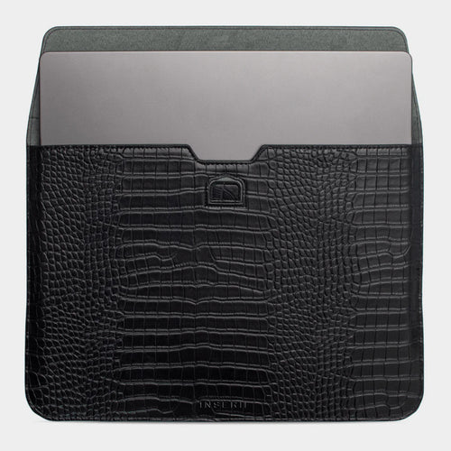 BLACK LIZARD TEXTURE PERSONALIZED LAPTOP SLEEVE WITH STAND