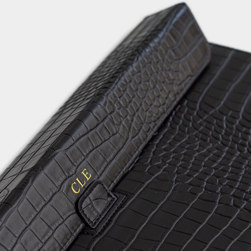 BLACK LIZARD TEXTURE PERSONALIZED LAPTOP SLEEVE WITH STAND
