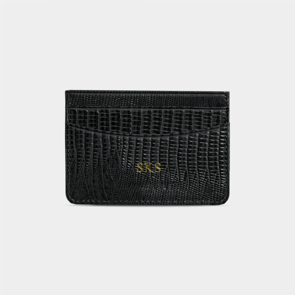 BLACK LIZARD LEATHER PERSONALIZED CARD HOLDER