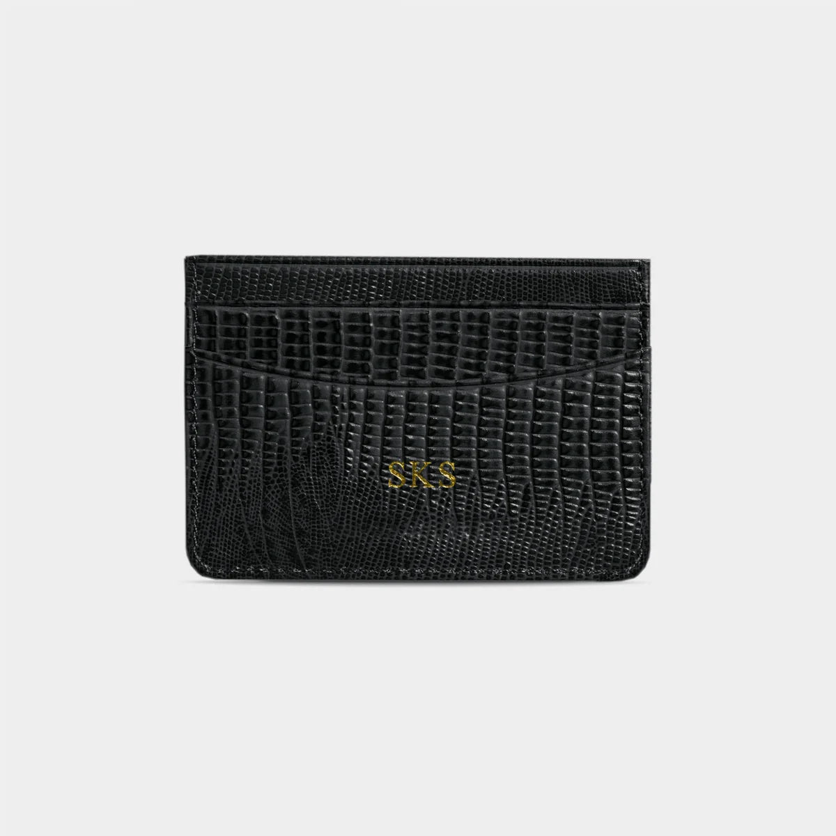 BLACK LIZARD LEATHER PERSONALIZED CARD HOLDER