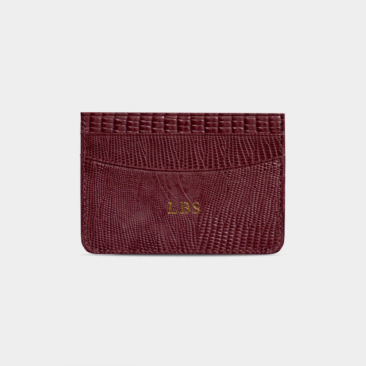 BURGUNDY LIZARD LEATHER PERSONALIZED CARD HOLDER