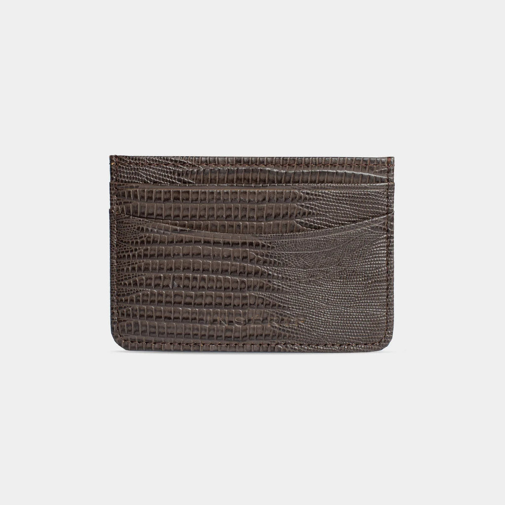 DARK BROWN LIZARD LEATHER PERSONALIZED CARD HOLDER