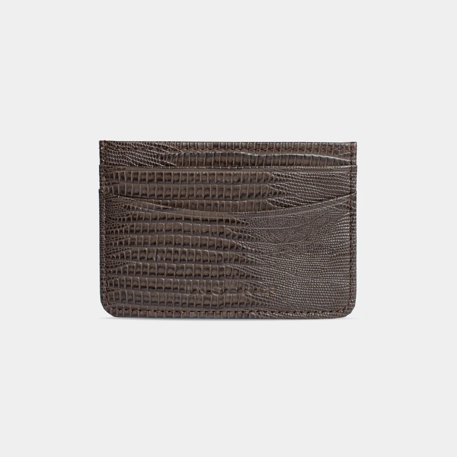 DARK BROWN LIZARD LEATHER PERSONALIZED CARD HOLDER