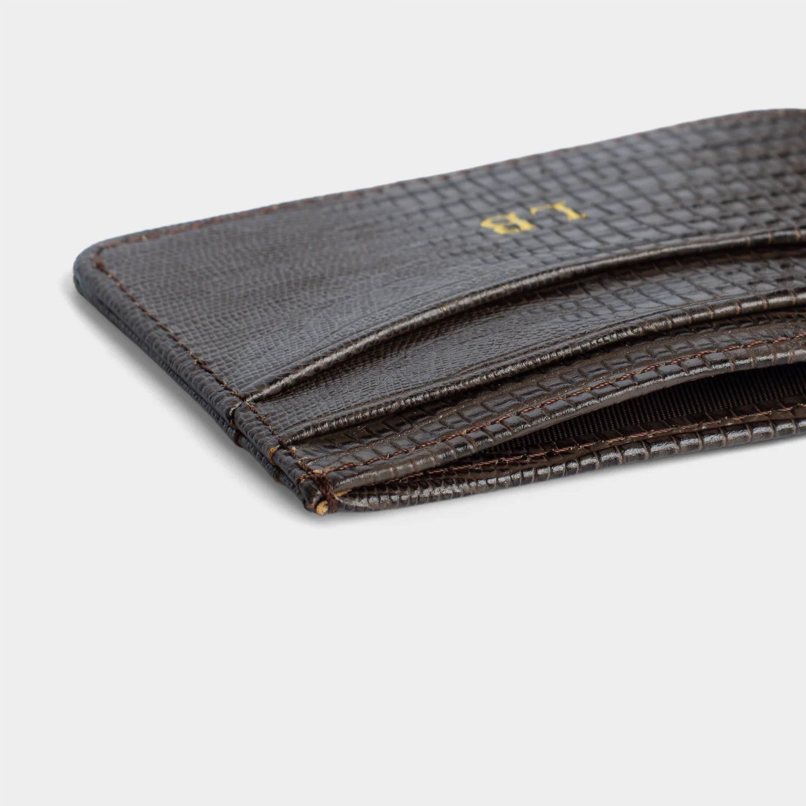 DARK BROWN LIZARD LEATHER PERSONALIZED CARD HOLDER