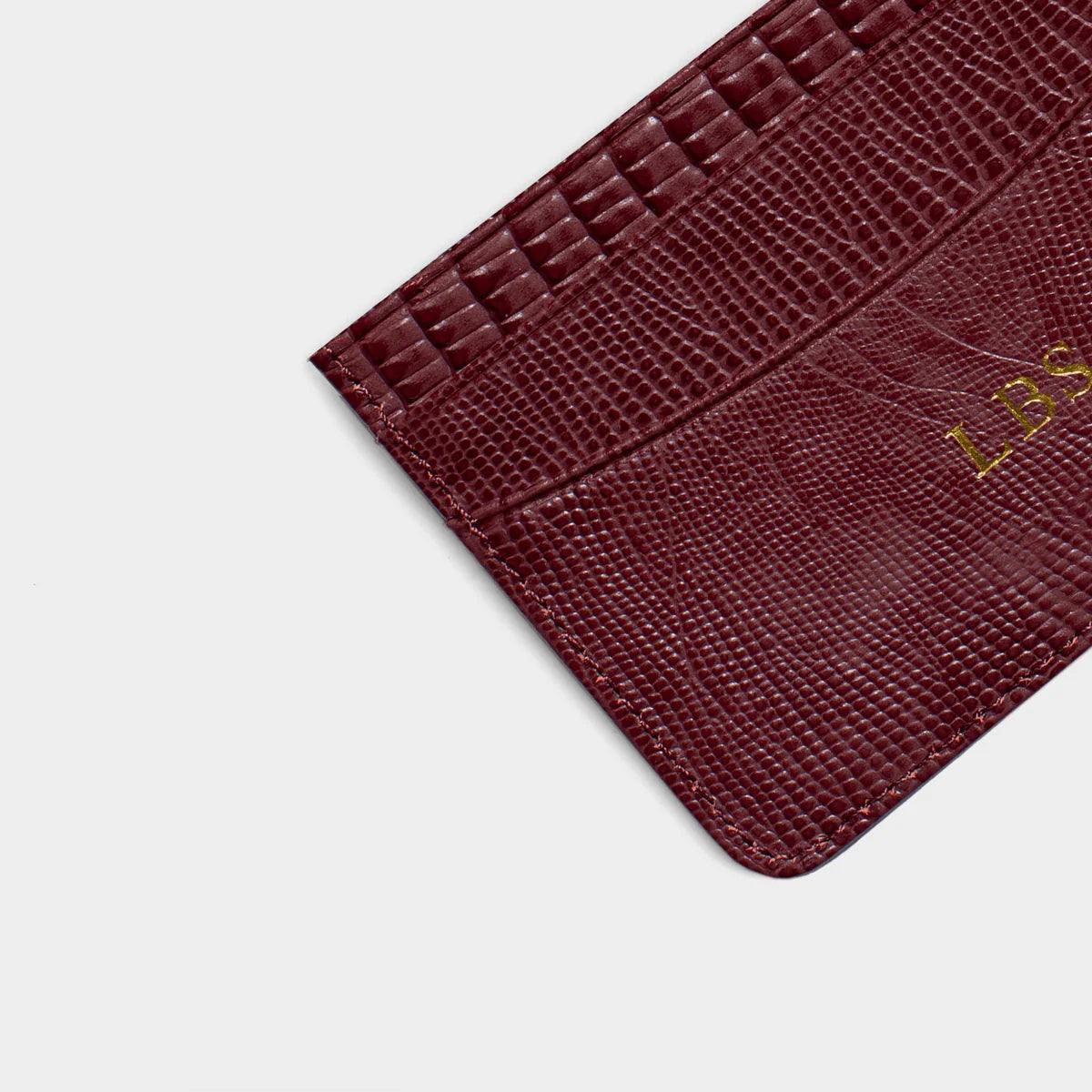 BURGUNDY LIZARD LEATHER PERSONALIZED CARD HOLDER