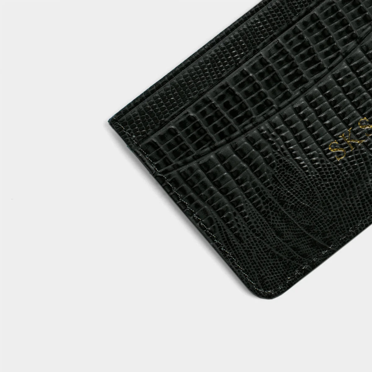 BLACK LIZARD LEATHER PERSONALIZED CARD HOLDER
