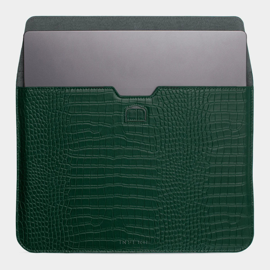 Dark Green Lizard Texture Personalized Laptop Sleeve with Stand